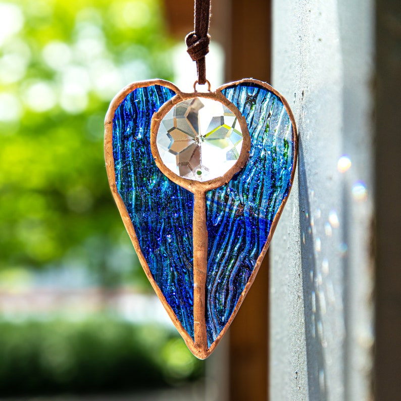 Stained Glass Heart Shaped Suncatcher Window Hanging Wall Art Etsy