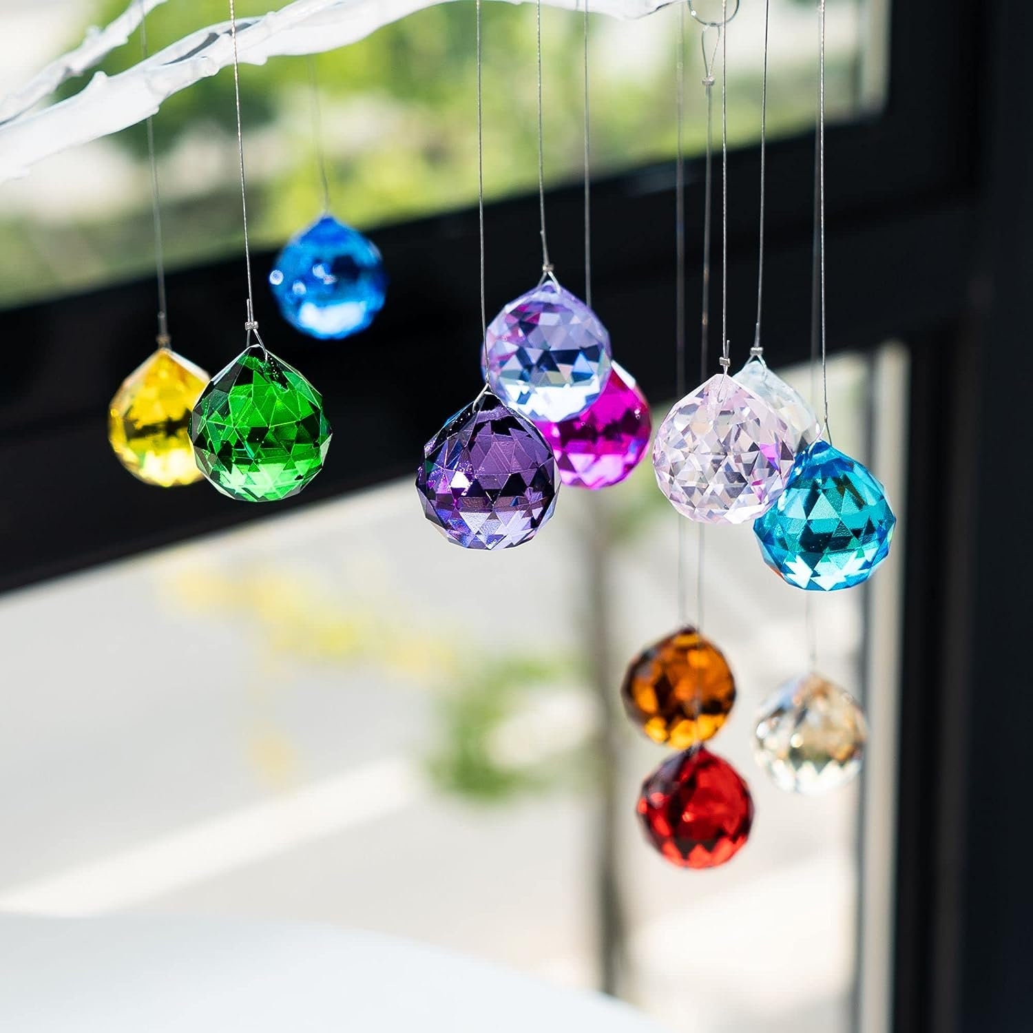 FENG SHUI HANGING CRYSTAL BALL Clear Faceted Sphere Sun Catcher Rainbow  Prism