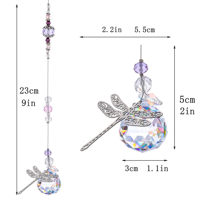 Handmade 2pcs 30mm Crystal Ball Prisms Butterfly Dragonfly Suncatchers Window Hanging Ornament Rainbow Maker for Home,Garden Decor