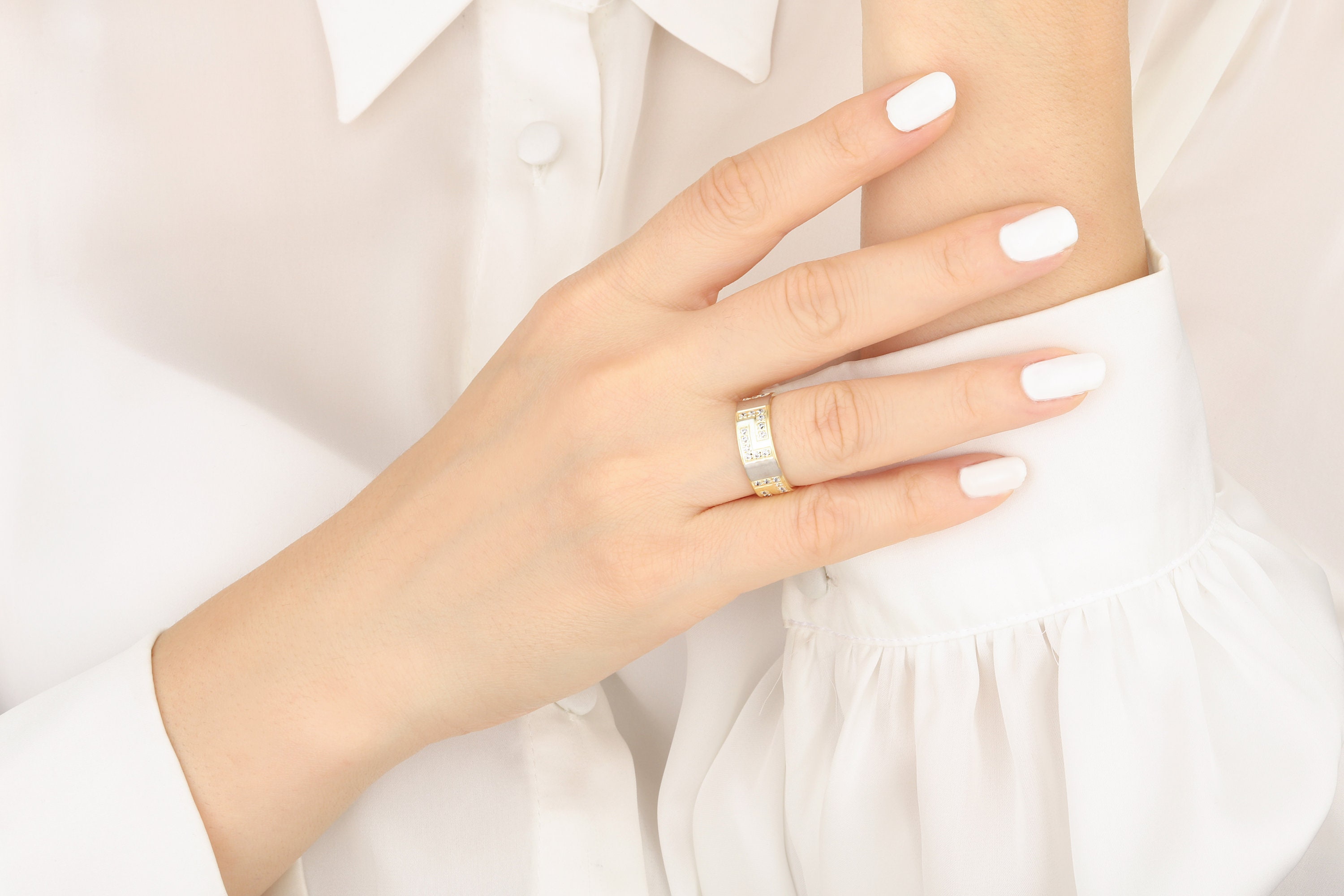 Flat Patterned Wedding Ring Engagement Cubic Zirconia Custom Etsy