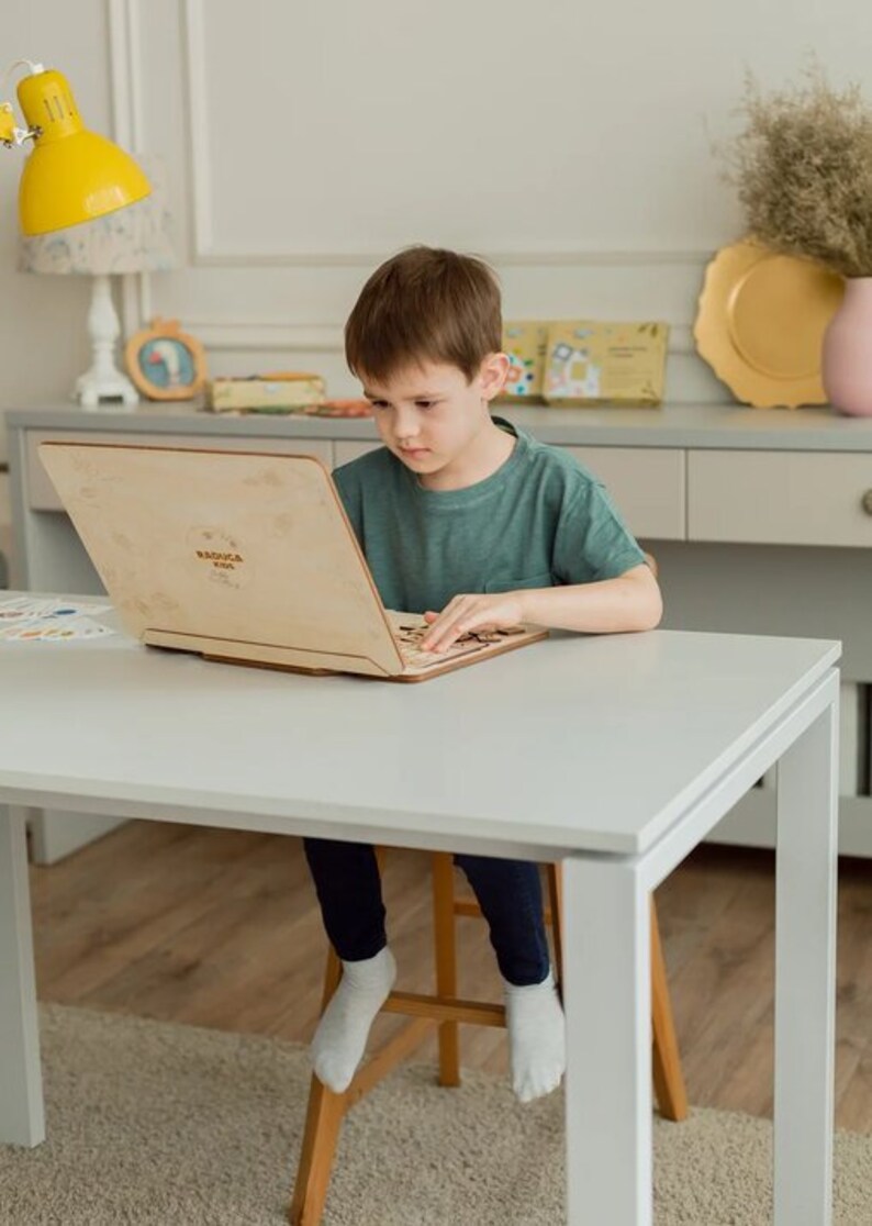 Wooden laptop for kids Toddler game Wood toy computer Etsy