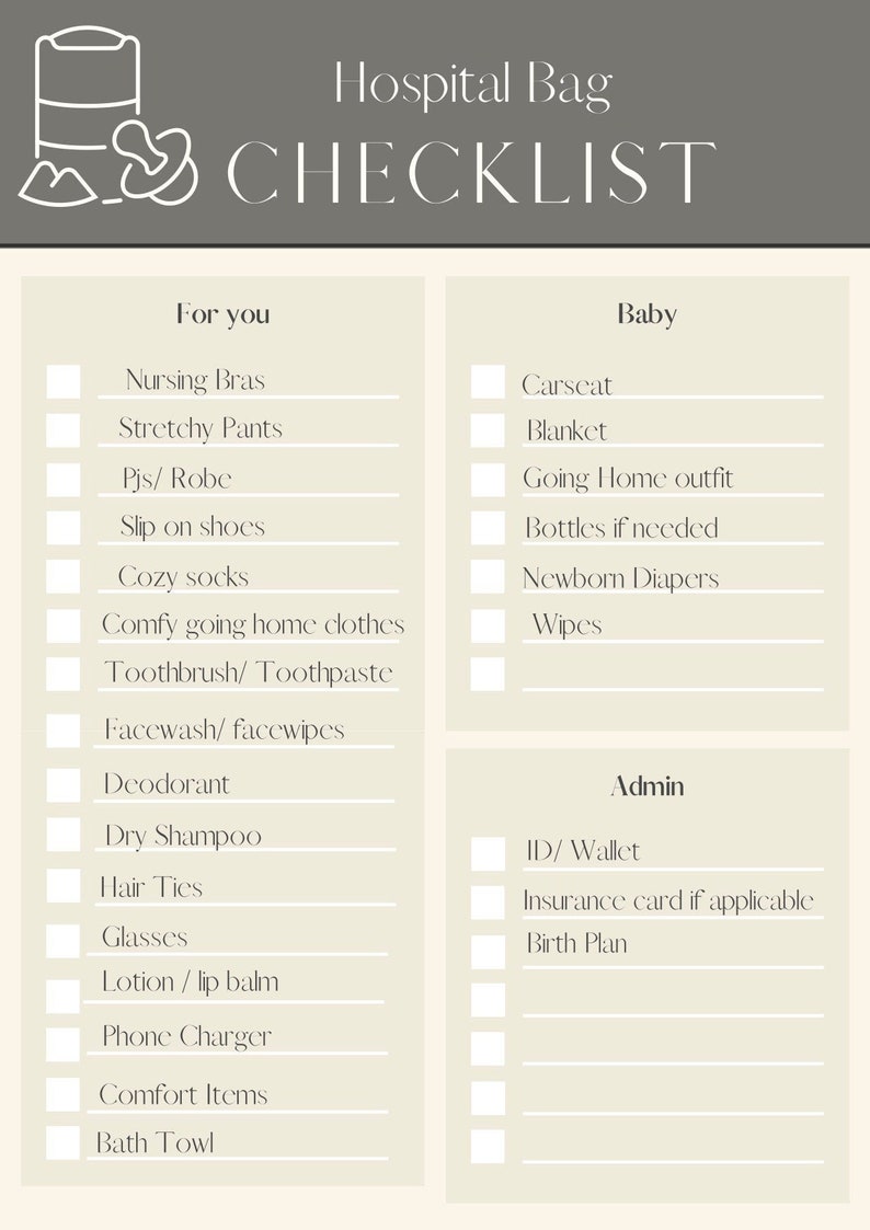 New Baby Hospital Bag Checklist Etsy