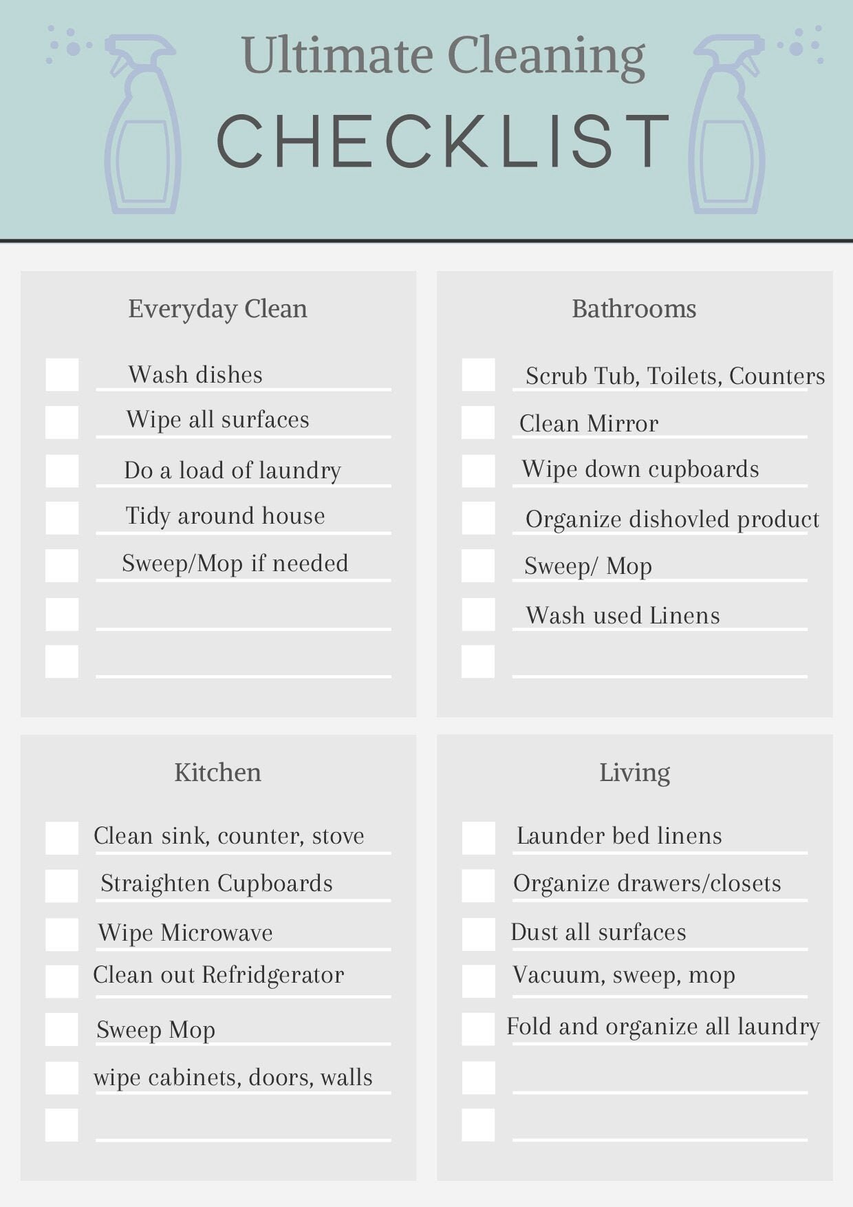 Ultimate Cleaning Checklist Printable Cleaning Schedule Home Etsy