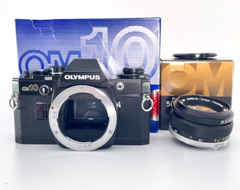 Olympus OM10 Black Vintage 35mm SLR Film camera w/ Zuiko 50 mm f1.8 Lens | Fully tested and working