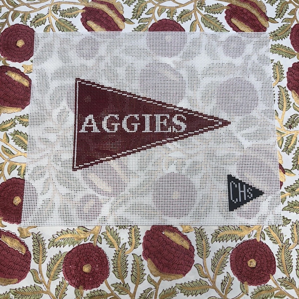 AGGIES | TAMU Needlepoint Canvas: Vintage Flag Pennant Design | Texas AM
