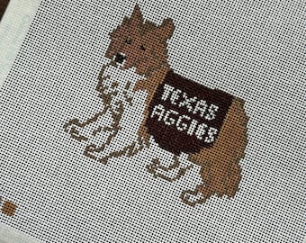 Texas A&M Reveille Needlepoint Canvas: Collie Dog Mascot (8x8in)