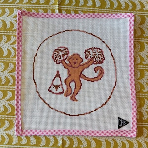 UT Austin Needlepoint Canvas: Longhorns Cheerleader Monkey Design