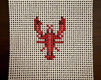 Lobster Needlepoint Canvas Mini Bag Charm: Coastal Maine Craft