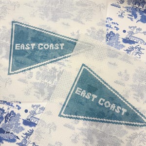 Coastal East Coast Light Blue Vintage Flag Pennant Needlepoint Canvas | Coastal Needlepoint