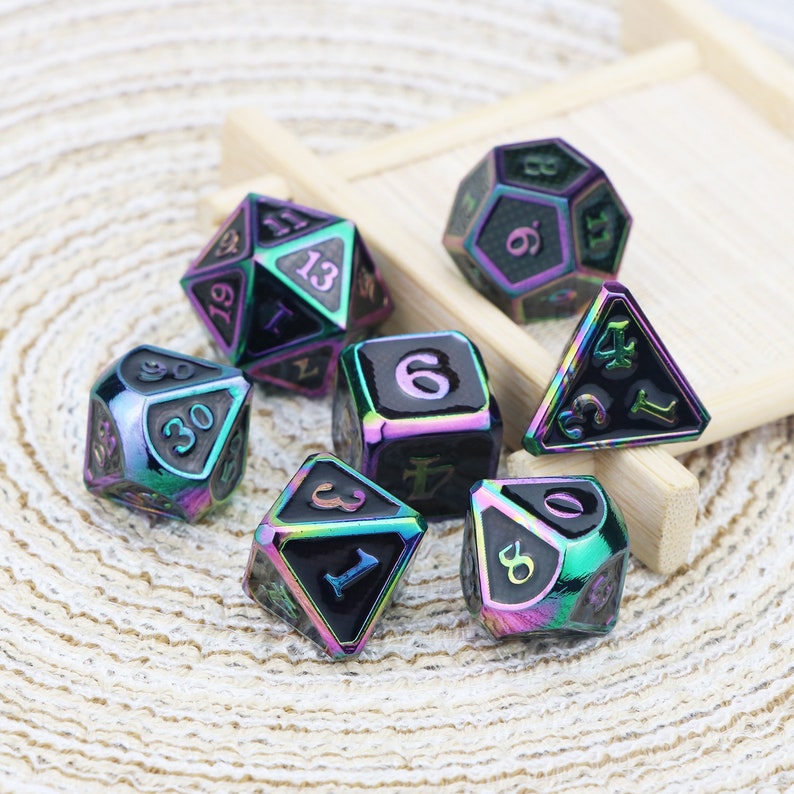 Gradient checkered dice\uff0cDnd Dice\uff0c Metal Dice set\uff0cdungeons and dragons dice gift\uff0c7 Pieces Zinc Alloy Dices Set\uff0cFeatured dice\uff0c