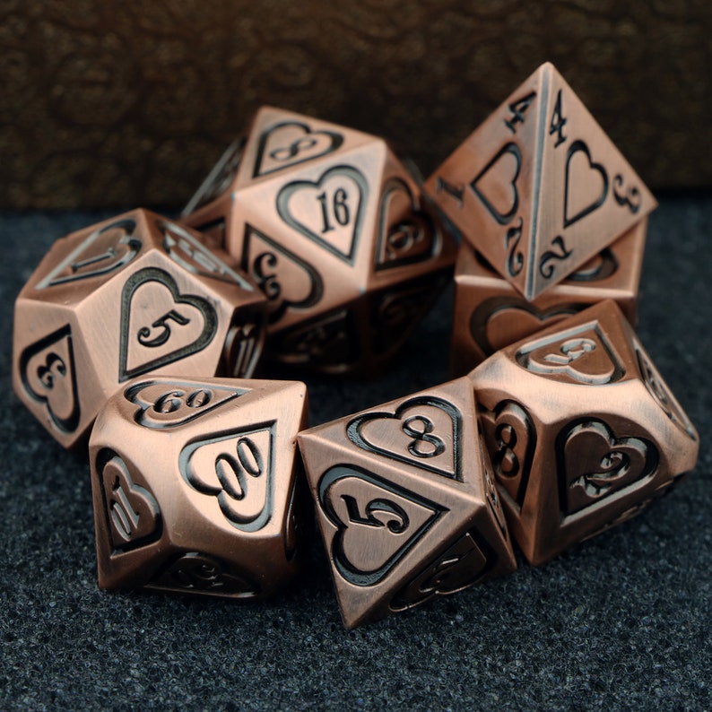7 Metal Dice Set | Tabletop RPG Gaming dice love heart dice| D4 D6 D8 D10 D12 D20 dice | Dungeons and Dragons DnD