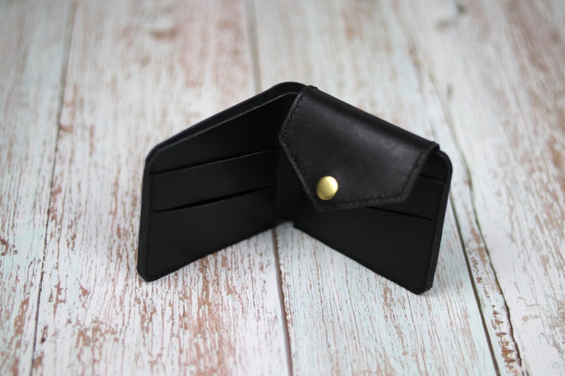 Cartera de cuero / Cartera pequeña de cuero / Mini cartera de cuero / Disponible en 4 colores / Regalo para el día de la madre Smooth Black