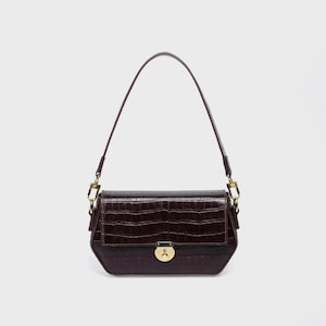 Dark Brown Leather Shoulder Bag: Handmade Minimalist Crossbody Purse