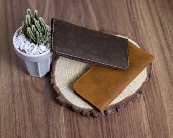 100% Handmade - Long Leather Wallet, Real Leather Wallet, Minimalist Wallet