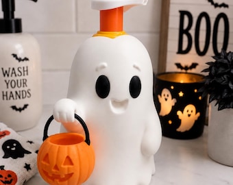 Halloween-spook zeepdispenserhouder met pompoenmandje, leuke badkamerdecoratie, geschikt voor Bath & Body Works schuimende zeep.