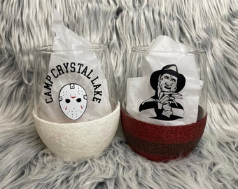 Freddy vs Jason Movie Glitter 20.5 Set di bicchieri da vino / Bicchieri da vino di Halloween