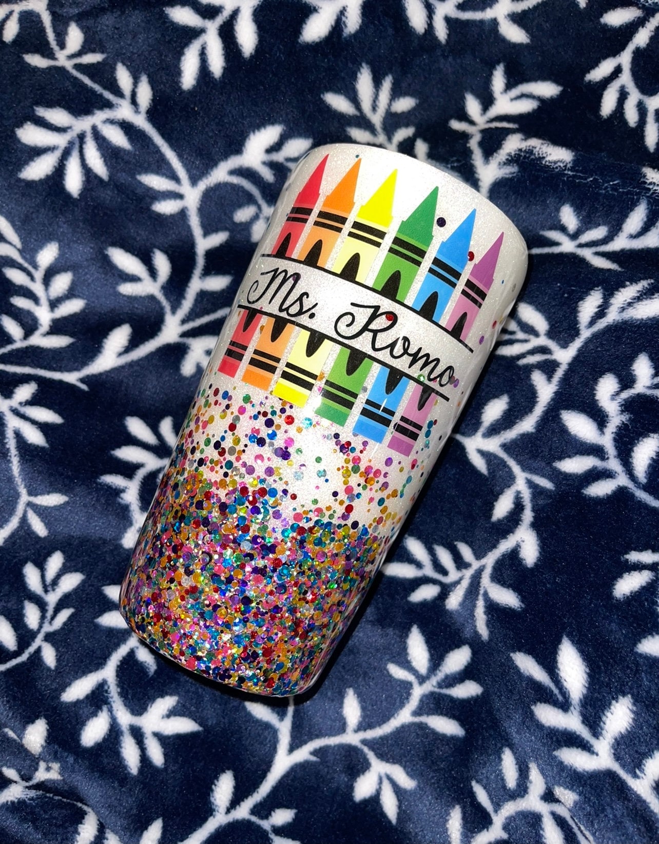 Crayon Glitter Custom Name Teacher Sublimation Tumbler Print – A+J