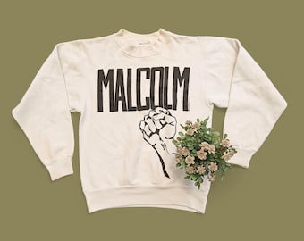 Vintage 1992 Malcolm X Civil Rights Sign Sweater (W 19.5 x L 24.5)