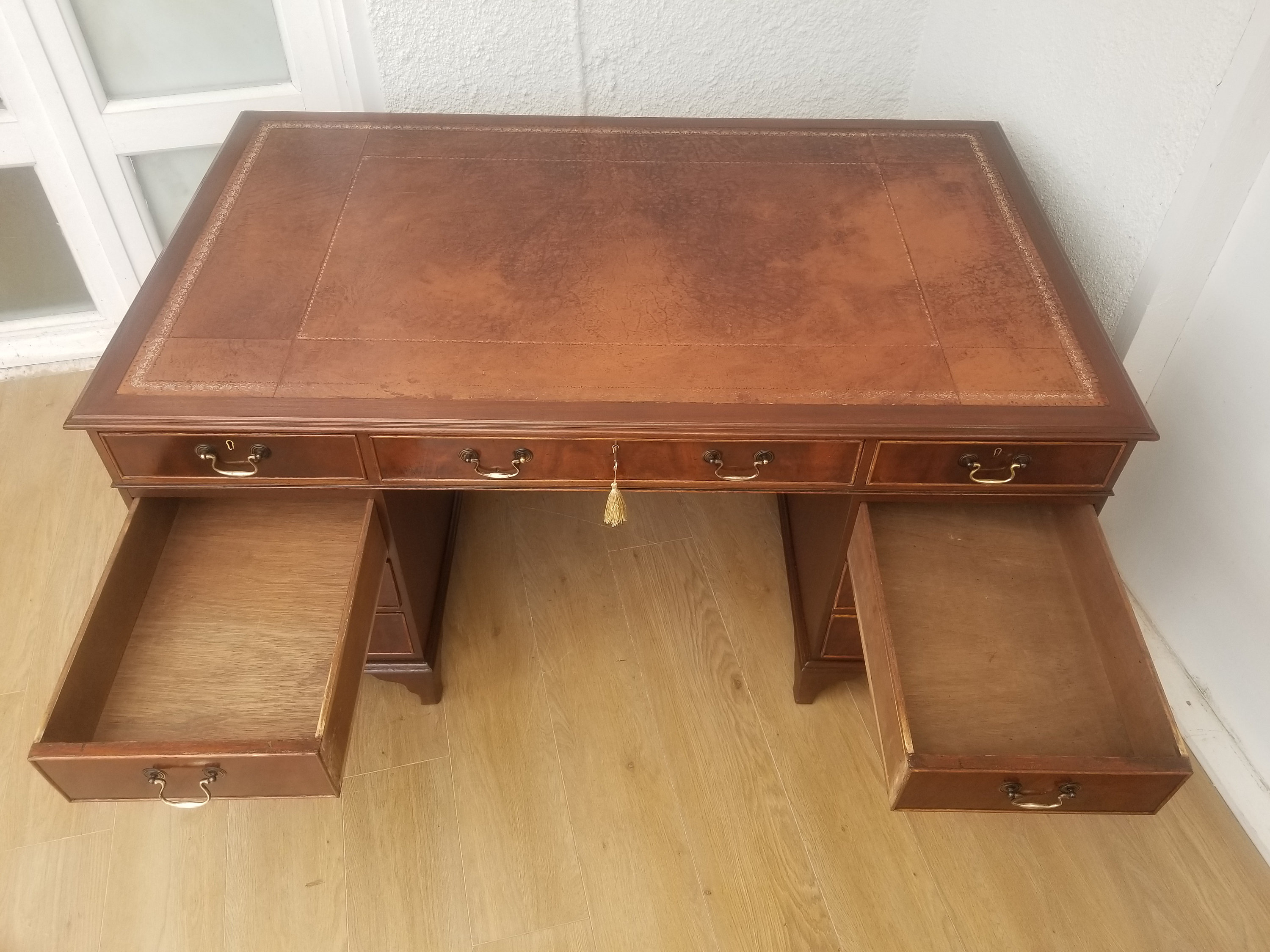 5x3ft Vintage Brown Leather Top Captains Desk in 3 parts Etsy