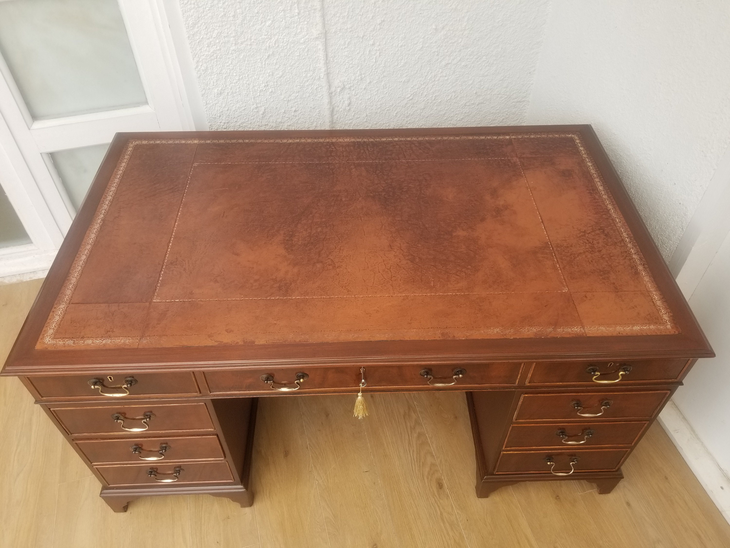 5x3ft Vintage Brown Leather Top Captains Desk in 3 parts Etsy