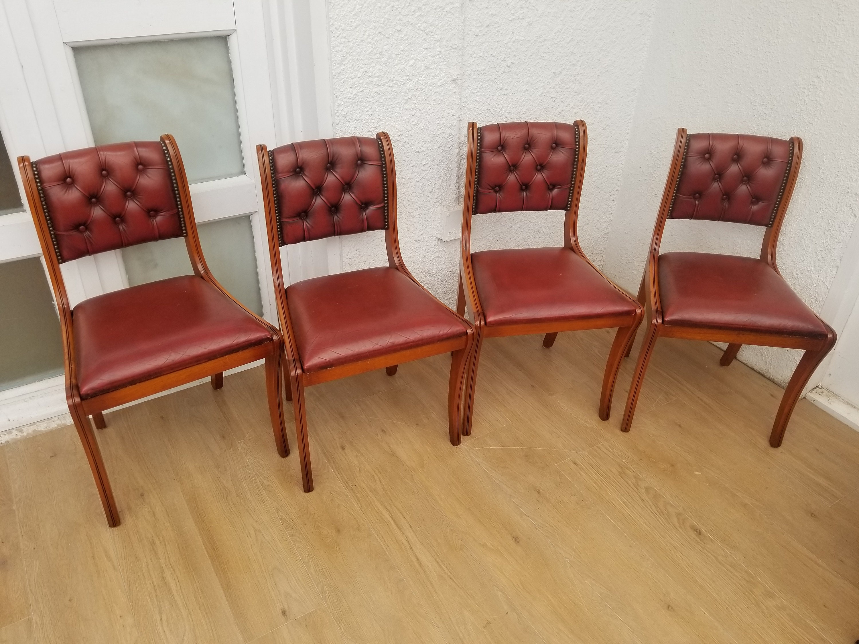 Set of 4 Oxblood Red Leather Chesterfield Dining chairs Etsy