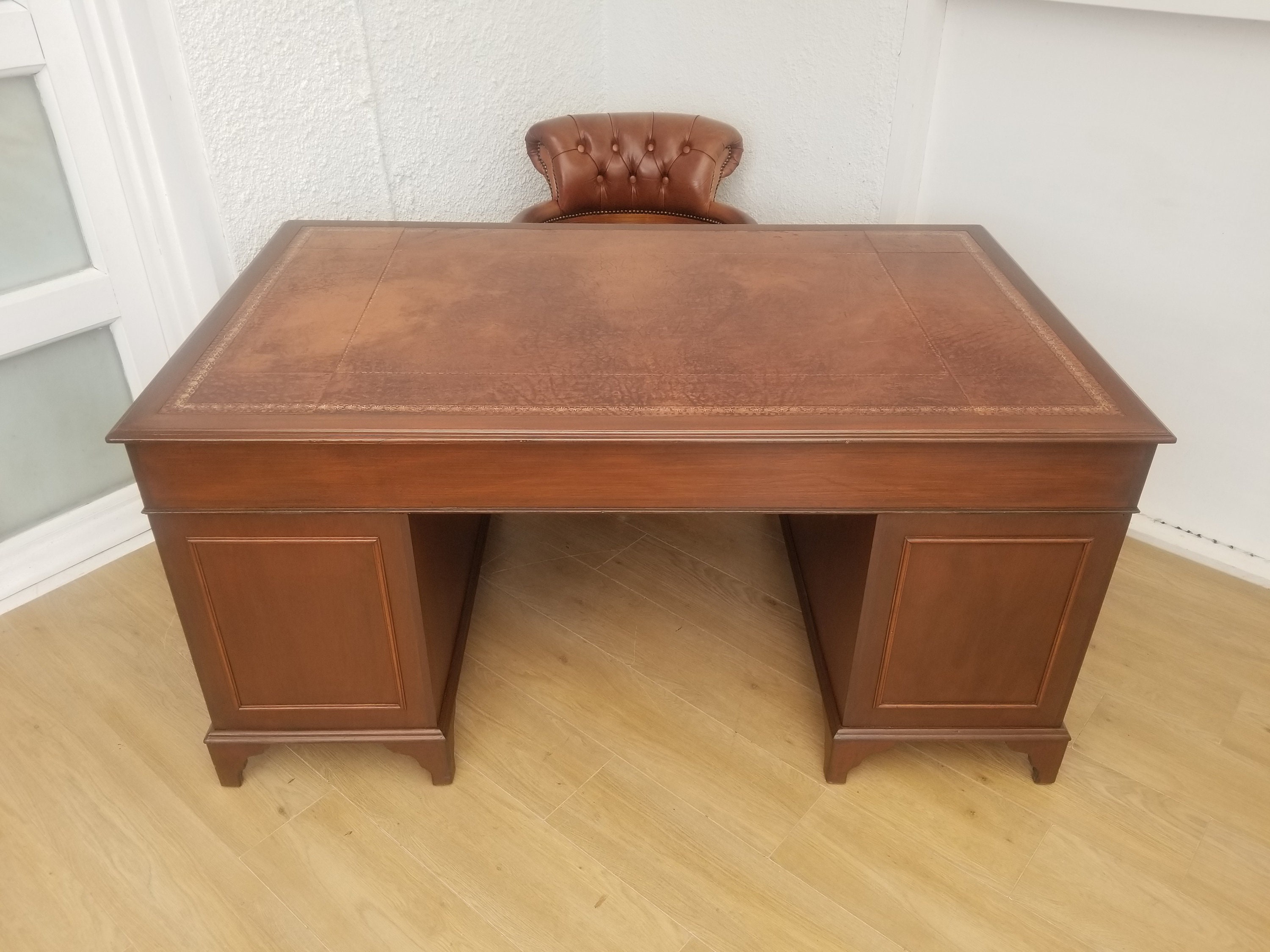 5x3ft Vintage Brown Leather Top Captains Desk in 3 parts Etsy