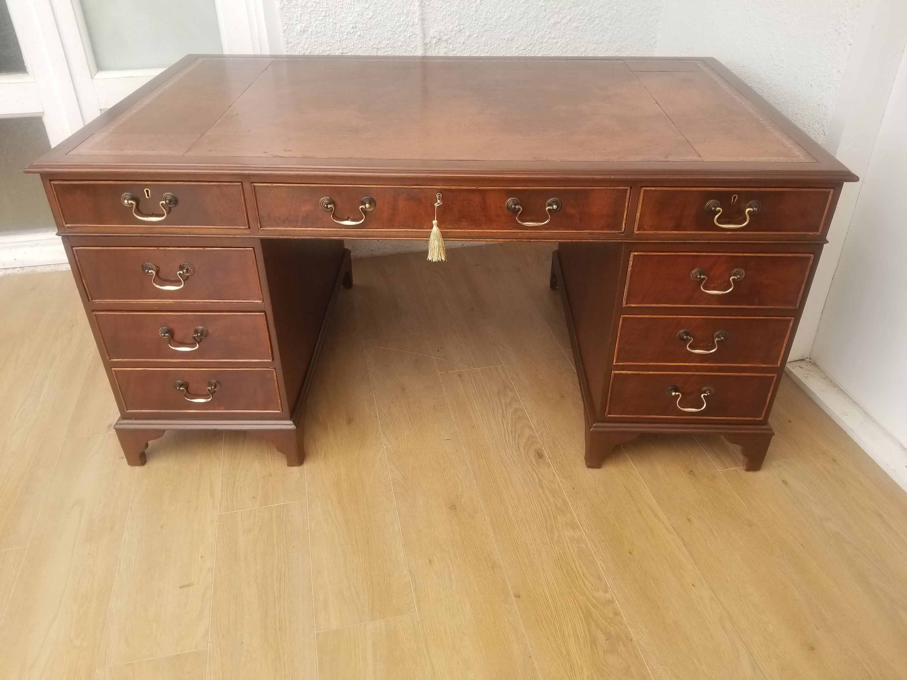 5x3ft Vintage Brown Leather Top Captains Desk in 3 parts Etsy