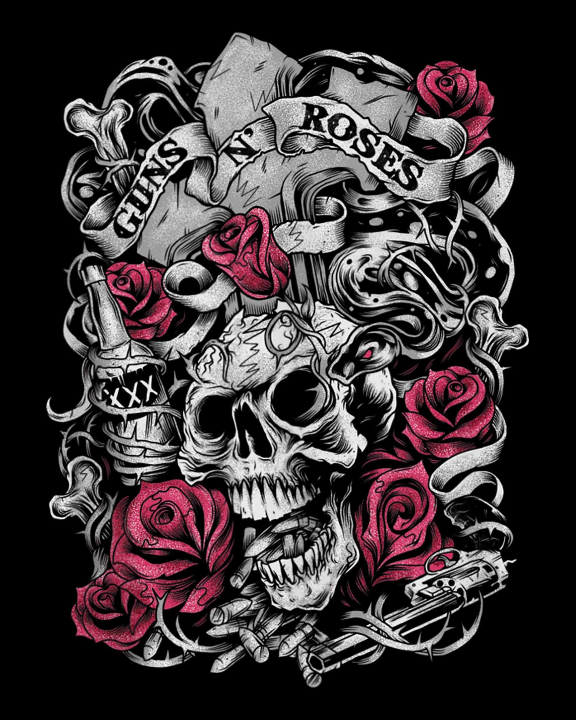 Guns N’ Roses Official Flourish Skull Pink Roses Png Guns | Etsy