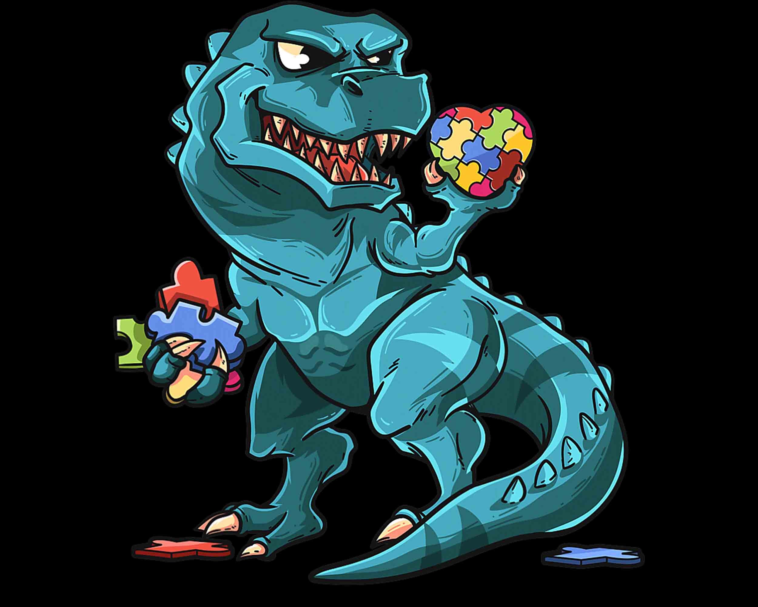 Autism Awareness Dinosaur Png T-Rex Heart Puzzle Pieces | Etsy