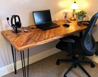 Handcrafted solid oak chevron desk
