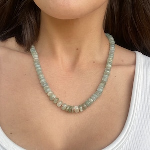 Aquamarine Gemstone Necklace Hand Knotted on Silk Gold Filled