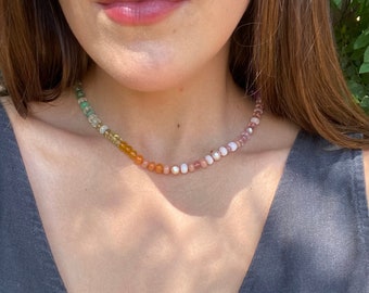 Rainbow Multi Gemstone| Candy Necklace | Hand Knotted on Silk | Gold Filled | Beaded Necklace | Gift for Her | Neck Stack
