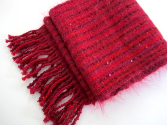 Handwoven Hand Made  Red Colored Winter Scarf- Uni