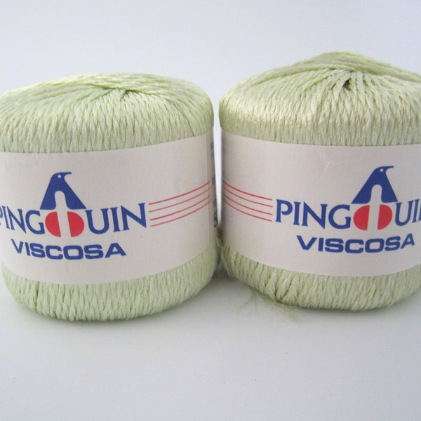 Destash 2 Balls of Pingouin  "Viscosa " Yarn in Pistachio Green Shimmer