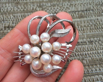 Vintage Silver and Cultured Pearl Brooch