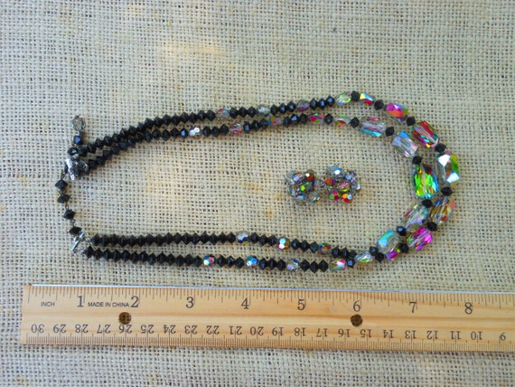 Vintage Aurora Borealis Necklace and Earrings Set - image 3
