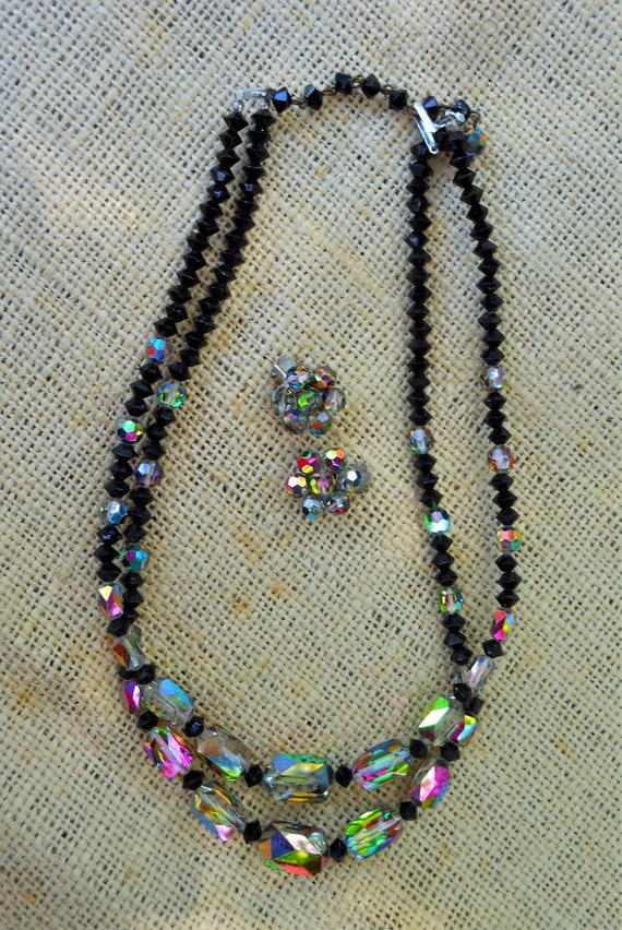 Vintage Aurora Borealis Necklace and Earrings Set - image 1