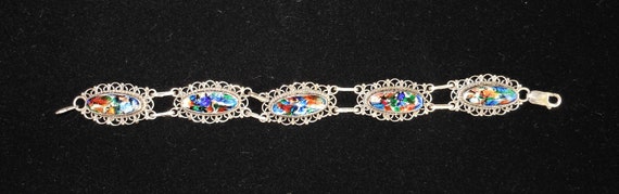 Vintage Mexican sterling bracelet with foiled gla… - image 2