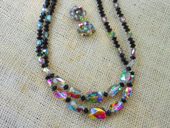 Vintage Aurora Borealis Necklace and Earrings Set - image 2