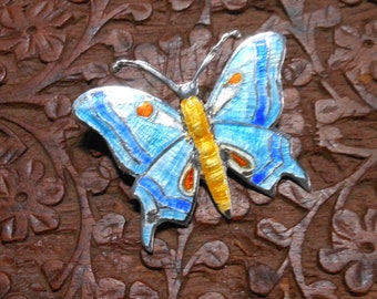 Vintage Siam Sterling Silver and Cloisonne Butterfly Brooch