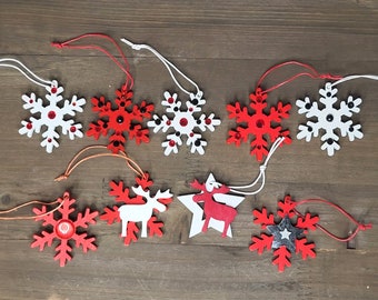 Conjunto de estrellas de árbol de Navidad rojas y blancas