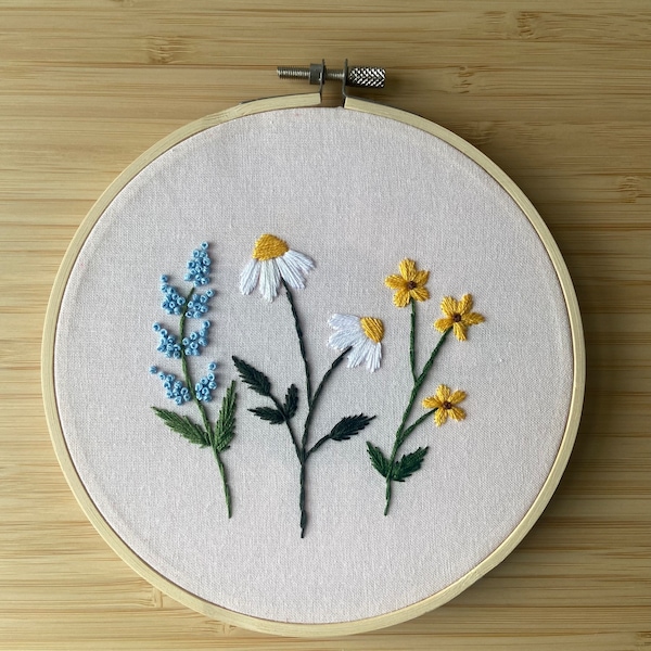 Handmade ‘A Trio of Spring‘ Embroidery Hoop Art  | Handmade Embroidery | Handmade Gift | Floral Artwork