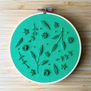 Green Monochrome Embroidery Hoop Art  | Handmade Embroidery | Handmade Gift | Floral Artwork