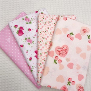Pink Strawberry Cotton Fabric, 100% Cotton Fabric, Flower Cotton Fabric, Love Pattern Fabric, Twill Fabric, Printed Fabric,By the Half Yard