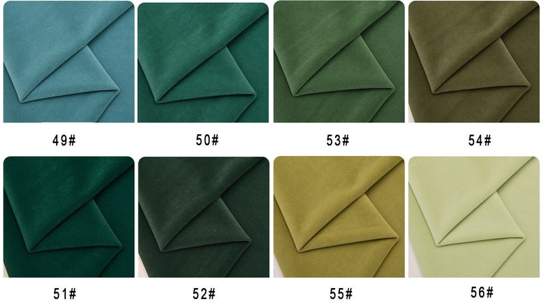 May include: Eight fabric swatches in various shades of green, blue, and yellow. The swatches are labeled with numbers 49 through 56.