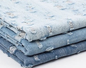 Jeans déchirés vieux tissu denim lavé blanc, tissu denim coton, tissu denim bleu, tissu denim poids lourd, tissu Jean, par la demi-cour