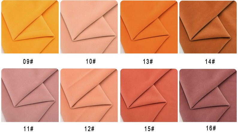 May include: Eight fabric swatches in various shades of orange, pink, and red. The swatches are labeled with numbers 09, 10, 11, 12, 13, 14, 15, and 16.
