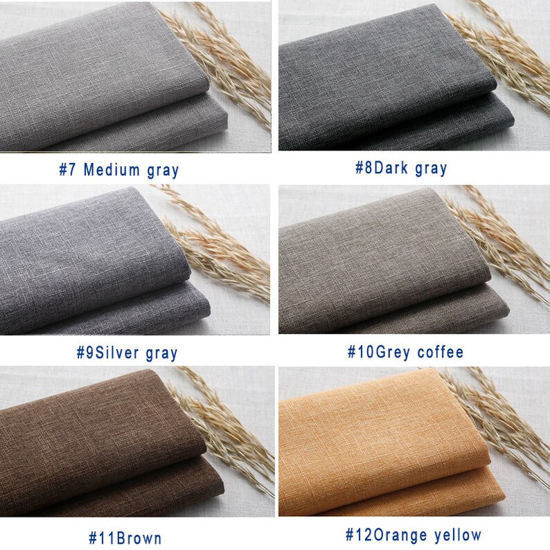 May include: Six fabric swatches in different shades of gray, brown, and orange. The swatches are folded in half and arranged in two rows of three. The swatches are labeled with numbers and color names.