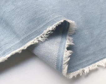 Tela vaquera lavada, tela vaquera de algodón, tela vaquera de peso medio, tela vaquera suave, tela vaquera azul claro vieja, tela de jeans, por media yarda