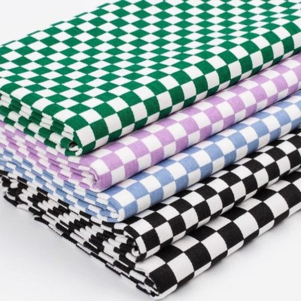 Tissu en coton sergé à damier coloré, tissu épais de haute qualité pour sacs de bricolage faits à la main, noir vert rose bleu, par la demi-cour